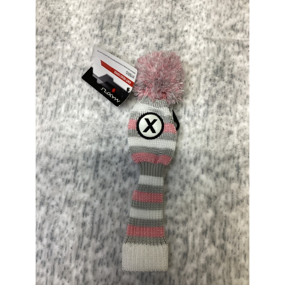 Maxfli Hybrid Knit Head Cover Pink Grey White Striped Pom Pom MX521 NEW